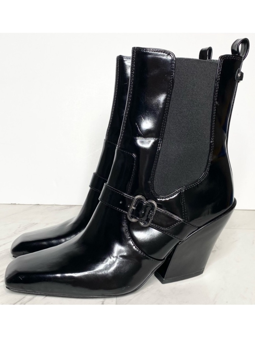 Sam Edelman Suzette Black Patent Chelsea Heeled Bootie 9M